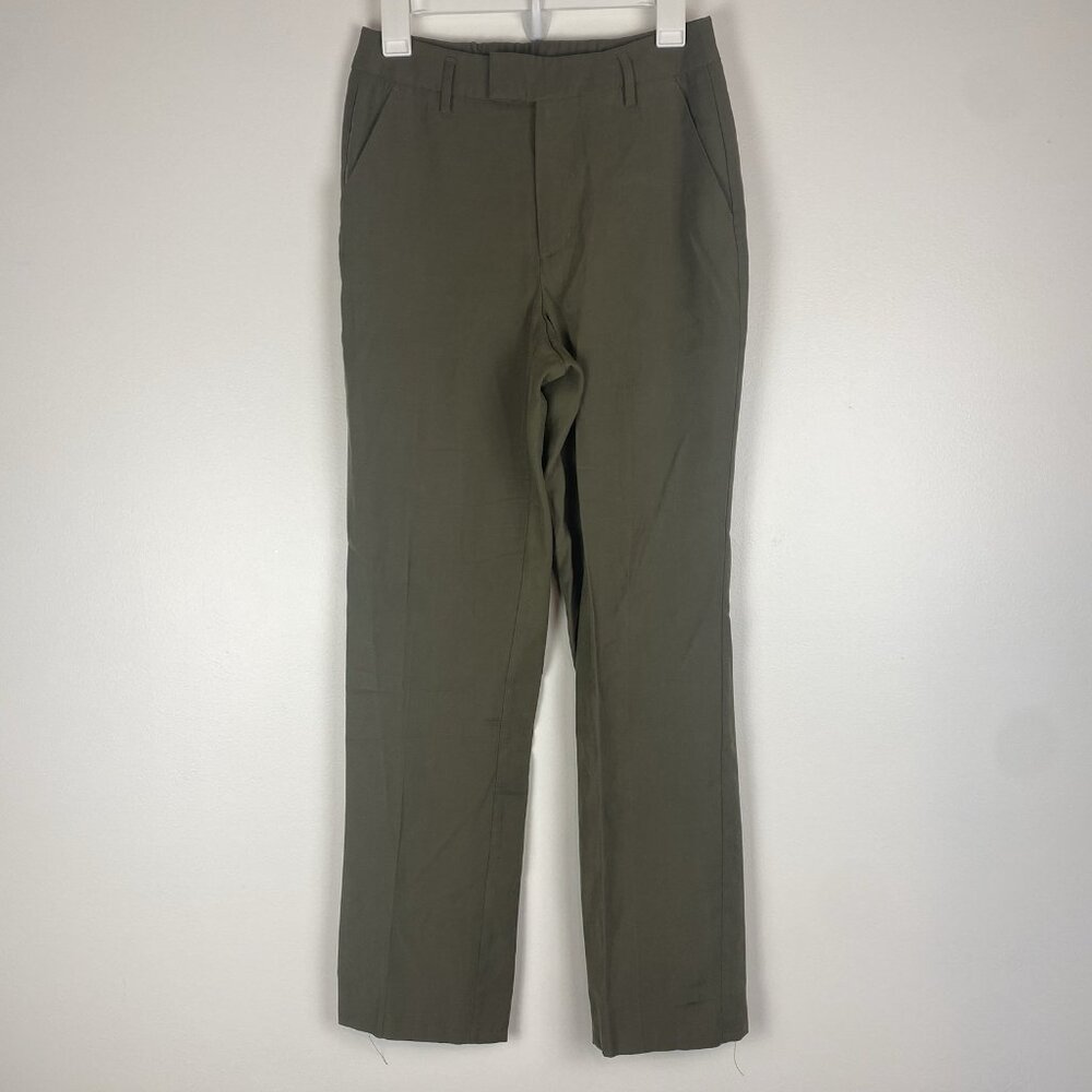 A New Day Women's Rayon Blend Trouser Pants Size 2 Olive Green Elastic Waist